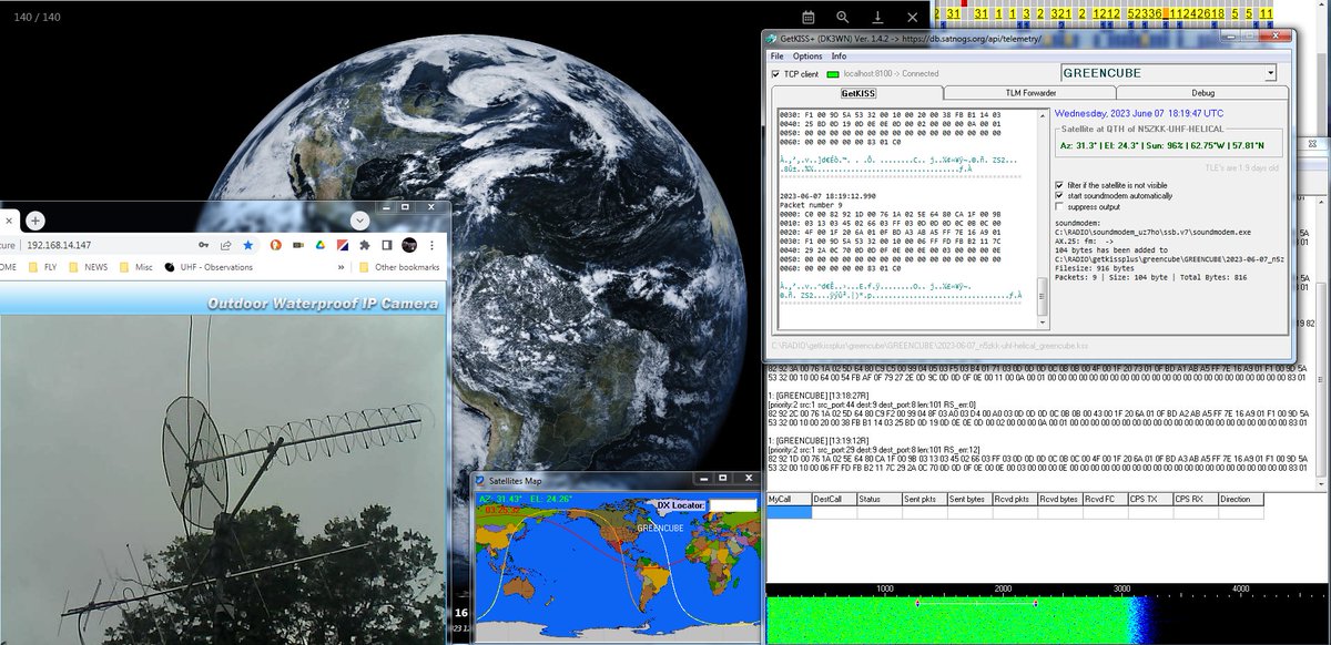 GreenCube IO-117 flying over a big low pressure area this afternoon...downloading and forwarding packets here in EM00