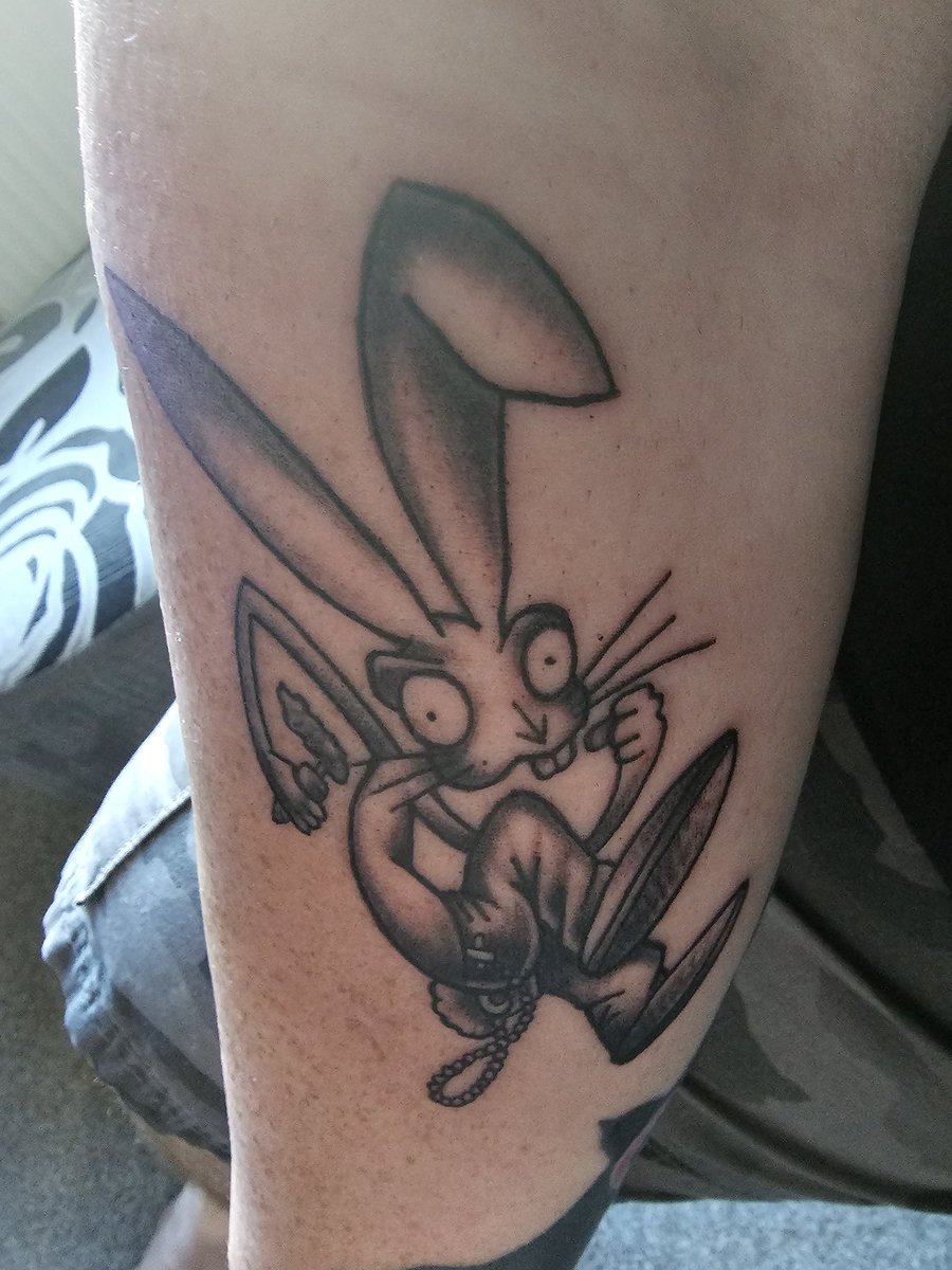 @blink182 @markhoppus @tomdelonge @travisbarker just had this done, blink fan 4 life! #crappypunkrock #blinkbunny #blink182 #markhoppus #tomdelonge #travisbarker #newink #tattoo #punkrock