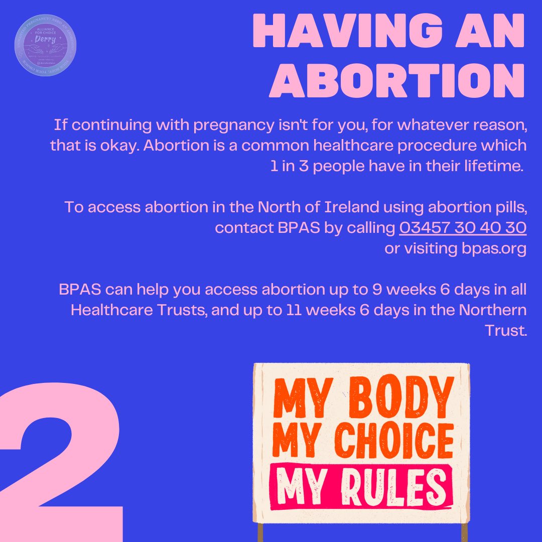a4cderry's tweet image. We’re hearing lots of talk that people will be taught how to access abortions soon… and we think why should anyone have to wait? 

💥 Here is all the information you need if you are pregnant and don’t want to be. This info is in line with current NI service provision 💥