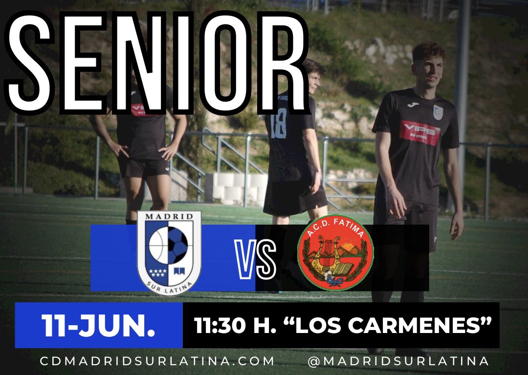 🏆SENIOR- ¡A por la 4a plaza!
🆚 <a href="/acdfatima/">ACD FÁTIMA</a> 
📅 Domingo 11 de Junio
⌚ 11:30 hrs.
🏟 “Los Cármenes”

El equipo de Gines, afronta la última jornada, buscando la cuarta plaza para completar este buen final de temporada. #vamossurla⚫️⚫️
