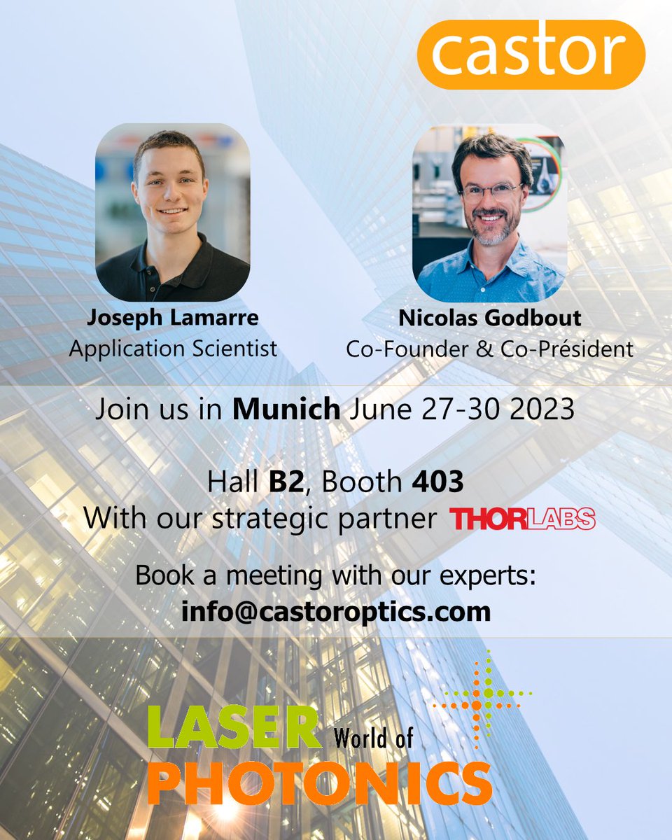 Castor is back at <a href="/PHOTONICSWORLD/">LASER World of PHOTONICS</a> 2023! Come by our booth to explore the possibilities with Castor's innovations. Don't miss the chance to experience the demonstration of Castor's 2-mode Selective Photonic Lantern, which is shortlisted for the #lwop23awards.

See you Munich!