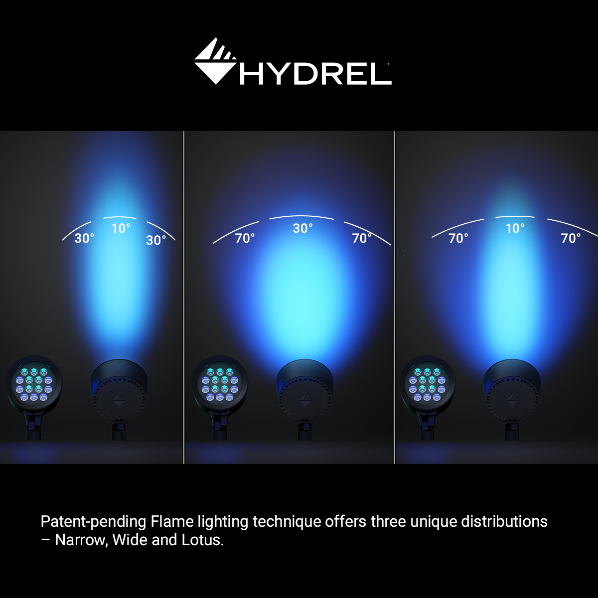 HydrelLighting's tweet photo. The patent-pending FLAME lighting technique offers three unique distributions - Narrow, Wide & Lotus. https://t.co/ohoAhQ9CjU #SAFfloodlight #newproduct #lightingdesign #architecturaldesign #architecturallighting #lightingdeigner #landscape #lightingtechnique #outdoorlights https://t.co/Pqt69jiUeB