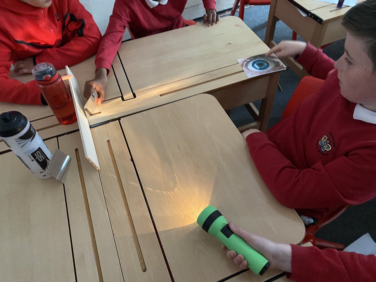 Roscoe_Primary's tweet photo. Today we investigated how light travels using a torch. The children had to decide how to make the light ‘hit’ the eye. They decided to use a mirror #rp_y6 #rp_science https://t.co/nWdBde8u2v