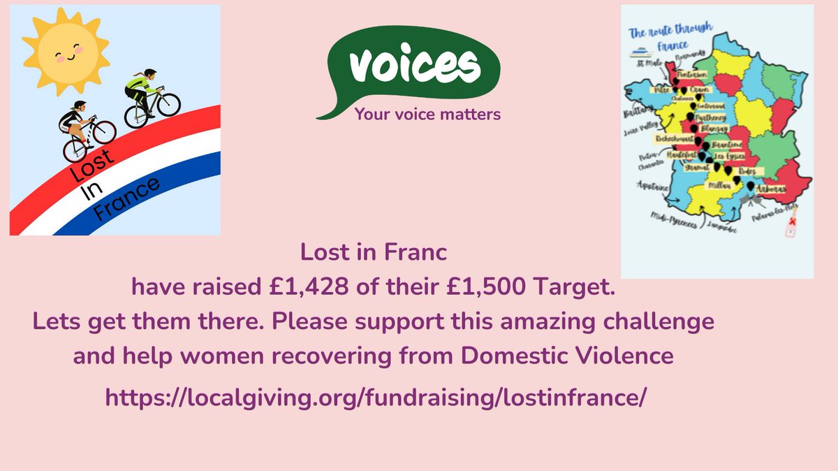 Lost in Franc chalenge have raised whopping  £1,428 of their £1,500 Target. 
Let's help them hit their target . Please support this amazing challenge  

localgiving.org/fundraising/lo…
