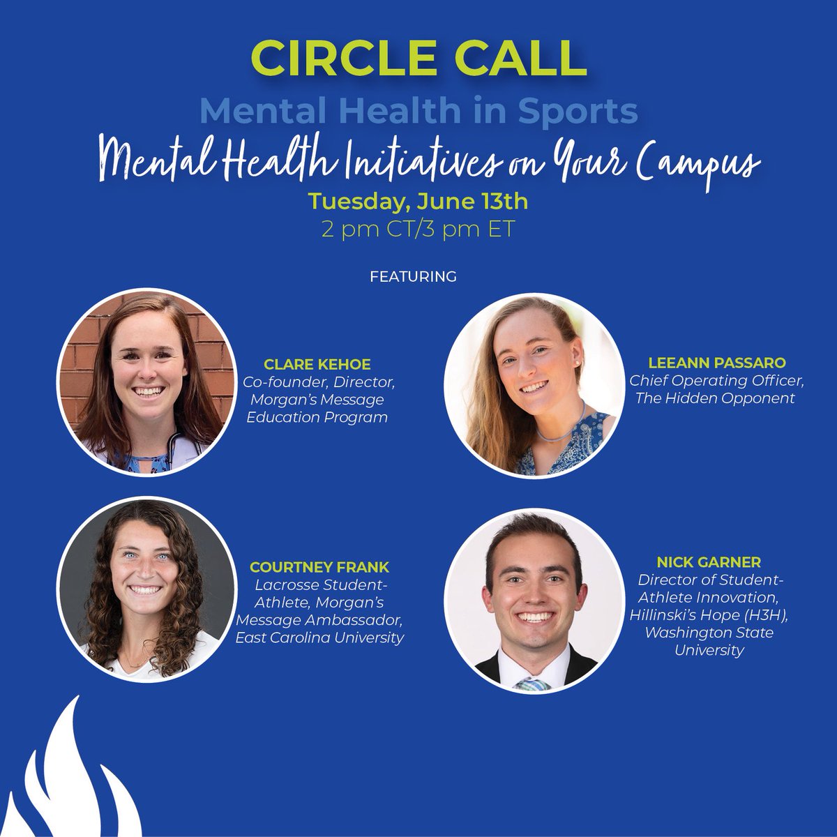 1️⃣ more week until our next Mental Health in Sports Circle Call! We’re so excited to hear from our friends who are partnered with @MorgansMessage, @HilinskisHope, & @hidden_opponent!🧠💪🏻 Sign up to join us on the @WomenLeadersCS website today!