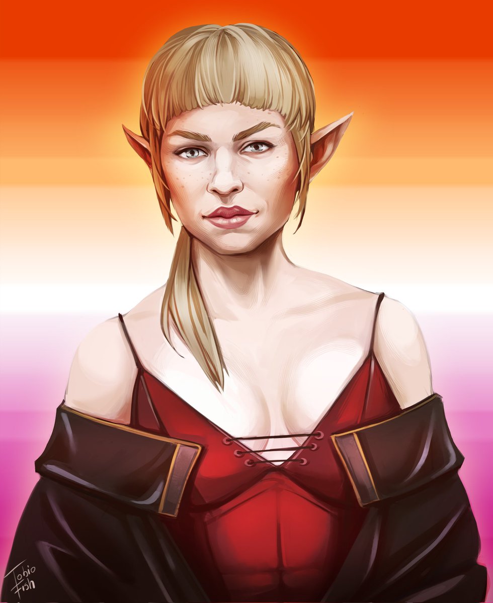 Please pay your respects.
 It's Pride Time 🙏

Sera is an icon I decided to draw first. You could say she stands out, and we love her 💜 #DragonAge #prideART