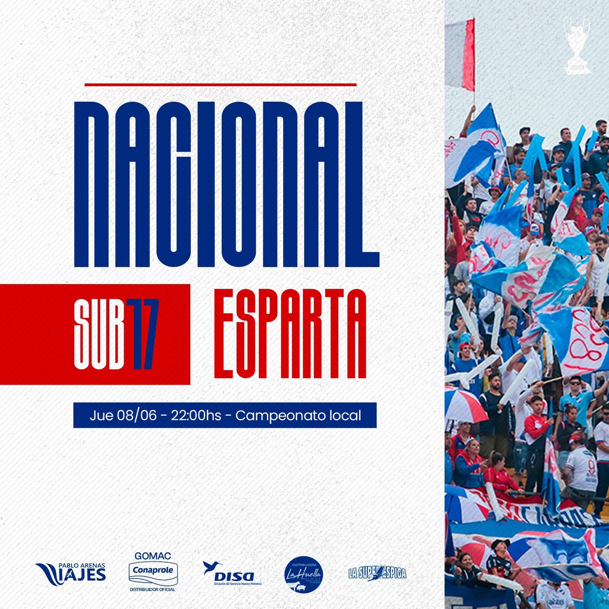 NacionalNH1910's tweet photo. #Sub17 | Por el campeonato local enfrentamos a Esparta

📍 Jueves 8 de Junio
🏟️ Estadio de Nacional
⏰ 22:00 horas

Vamo el bolso  🔵⚪️🔴🤜🏼🤛🏼 https://t.co/bFFmoKj4kO