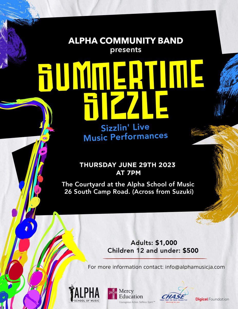 Musicians, friends &amp; family, mark your calendars for the final #concert of this season! On June 29, the #AlphaCommunityBand invites you to come &amp; enjoy a night of sizzlin' live #music  performances at their ‘#Summertime Sizzle.’ See flyer for more details.