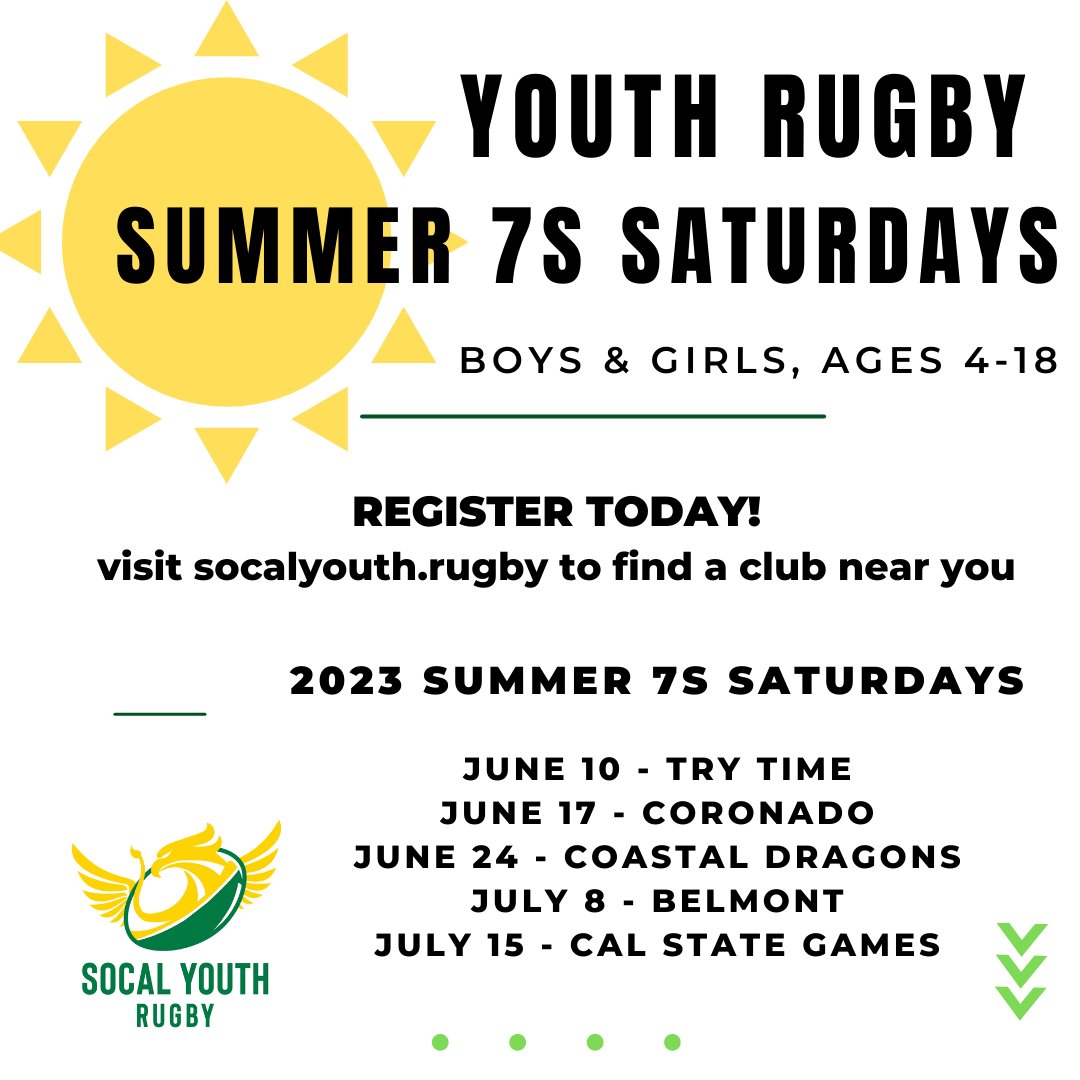 🌴🌞 Summer 7s launches this Saturday at the Olympic Training Center in Chula Vista hosted by Try Time! socalyouth.rugby/summer-7s-satu…