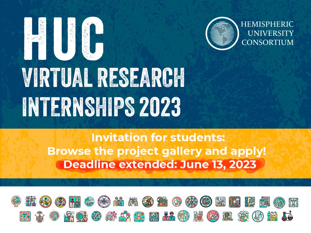 📢 Attention Students 👨‍🔬👩‍🔬
We have extended the deadline to June 13 for you to apply for the 3rd Edition of the HUC Virtual Research Internships.

🎥Information session: 
youtu.be/6HvDbYh8ro0

#HemisphericConsortium #virtualinternships #virtualresearchinternships