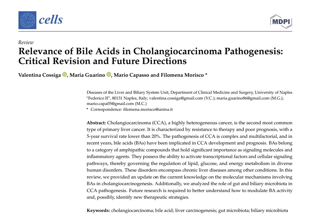 We are glad to present our review "Relevance of Bile Acid in Cholangiocarfinoma pathogenesis" now available in Cells journal, describing the intriguing relationship between #BileAcids and #Cholangiocarcinoma
.
.
#Liver #liverunit #biliarydisease #oncology #cells <a href="/AC_AOU_FedII/">AOUFedericoII Napoli</a>