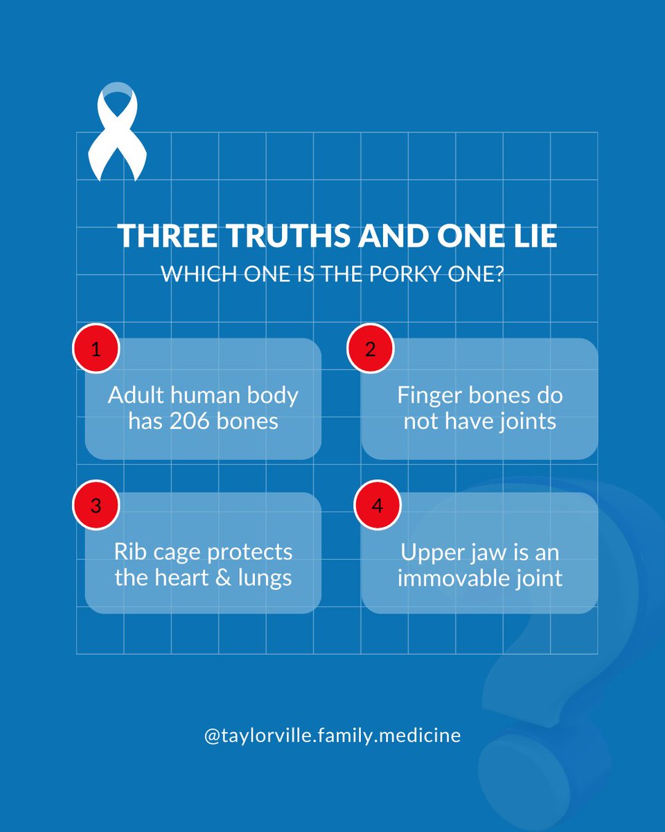 Let’s find out the real scholars! 😎🥁
Tell us in the comment section which one of these is a 'LIE' 👇

#Truth #Lie #3Truths1Lie #ScienceQuiz #HealthQuiz #MedicalScience #HumanBody #ChallengeTime #Health #Quiz
#OptimalHealth #WellnessJourney #HealthGoals #WellBeing