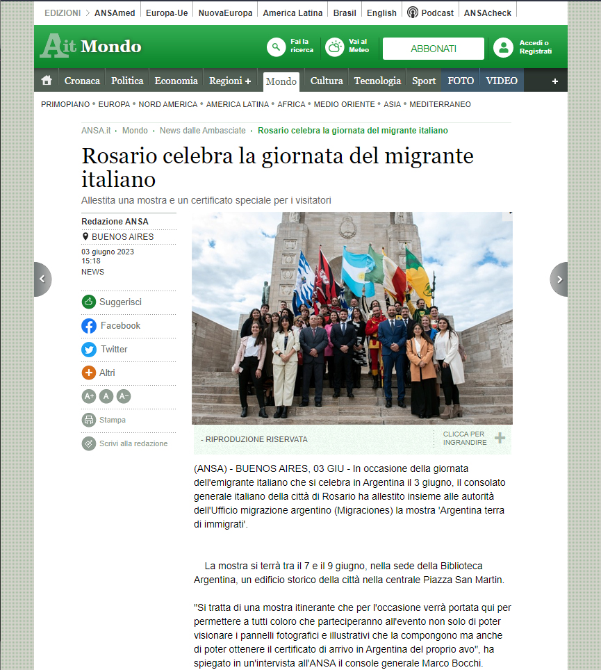 ItalyinRosario's tweet photo. 📰Ansa: "Rosario celebra la giornata del migrante italiano" 👇
https://t.co/EtKtWyfMYo

ℹ️+Info sulla mostra: https://t.co/h86IlDRk3E https://t.co/lbYEXYFP53