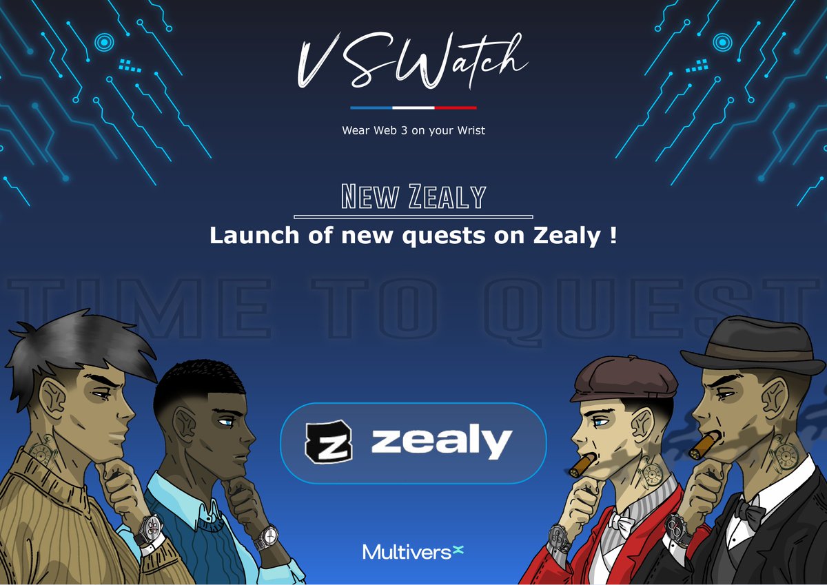 VSWatch_Club's tweet photo. Hey #MultiversX Fam ‼️

👉To celebrate the launch of our first crowdfunding this Friday, we start a new @zealy_io ! 🔥

Link: https://t.co/xFXsgU60HI

🎁You will have quests to complete to win some prizes:

 🥇1 Gold Watch + 1 xWatcher
 🥈1 Silver Watch
 🥉xWatcher + 0.25 $EGLD

➡️It start now and until July 1st, let's goo!
#WeWearWatches ⌚️