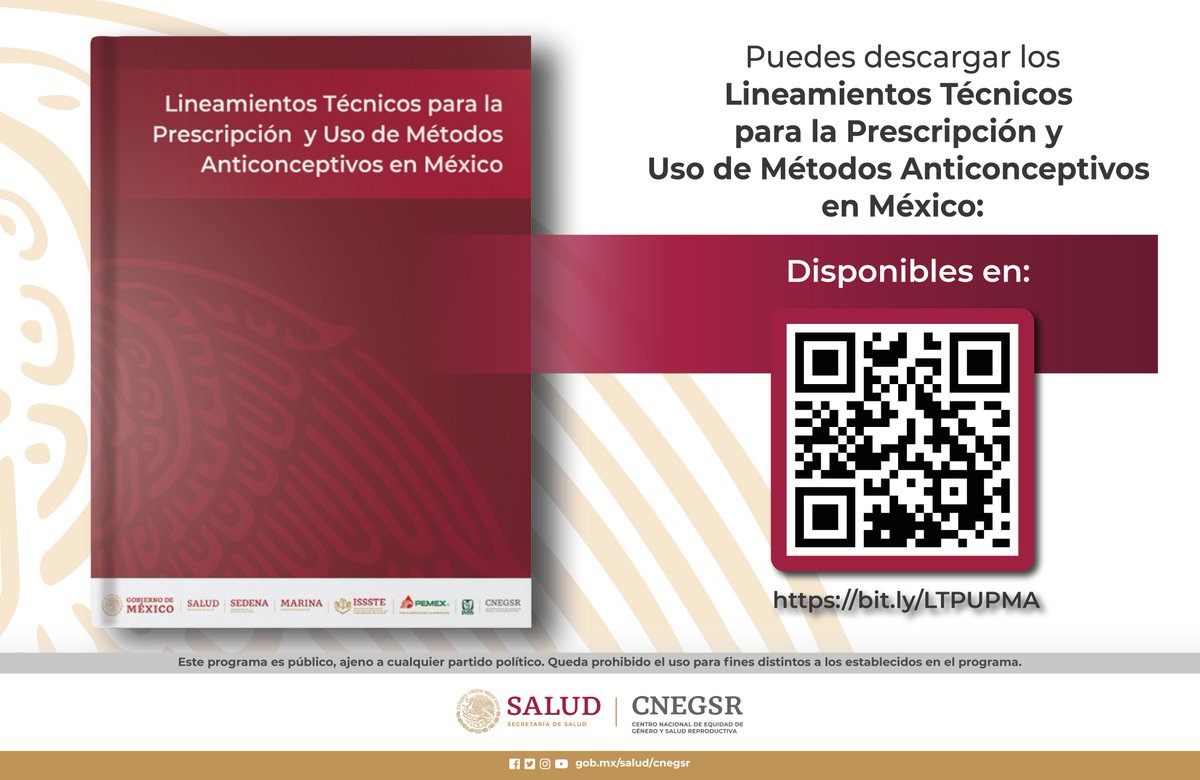 CNEGSSR's tweet photo. Consulta los 𝗟𝗶𝗻𝗲𝗮𝗺𝗶𝗲𝗻𝘁𝗼𝘀 𝘁𝗲́𝗰𝗻𝗶𝗰𝗼𝘀 para la Prescripción y Uso de Métodos Anticonceptivos en México. 

Descárgalo escaneando el código QR o accediendo a:
👉https://t.co/y5c0ap3lt5 https://t.co/Q8SaH5euGx