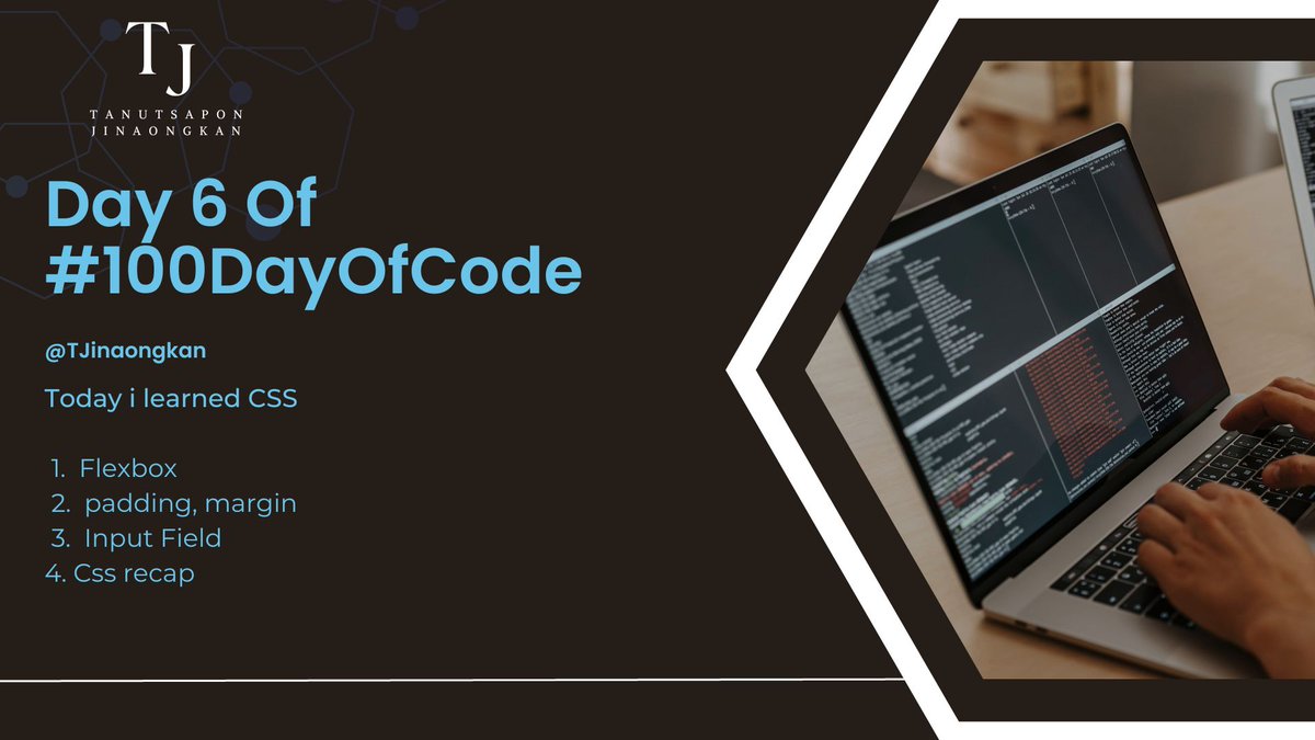 🖥️Day 6 of #100DaysOfCode📷 #developers 📷@scrimba     

Today i learned CSS

1. Flexbox
2. padding, margin
3. Input Field
4. Css recap