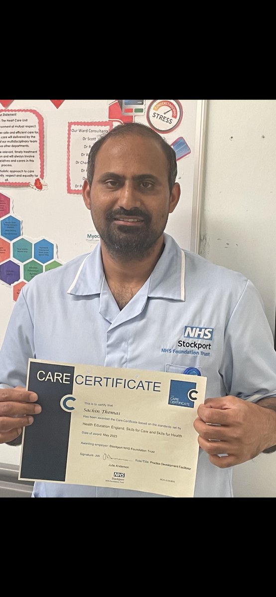Congratulations Sachin on completing your Care Certificate - you are an asset to the Cardiology Team!