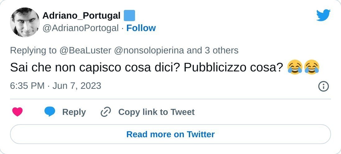 BeaLuster's tweet photo. Se "non capisci" la questione "#alcool e coerenza" sollevata, @AdrianoPortogal, è un tuo problema di onestà intellettuale - che non mi riguarda.

La #realtà non è dettata dal numero di persone che la credono, ma dalle prove che si portano - fosse anche una sola persona a farlo. https://t.co/6habGpbFRK