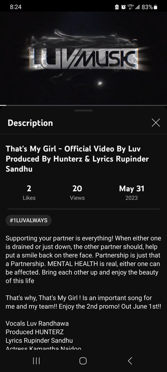 luvmusiconline's tweet image. That's My Girl - Officially Video
What an amazing response!!

 Out Tonight! Check it out on @LuvRandhawaMusic on @YouTube 

Produced @hunterzmusic 
Lyrics @rupindersandhu 
Actress @iamkamantha 
Video @deolstudioz 

Info@luvmusic.ca
luvmusic.ca
#1LUVALWAYS🔥❤️🎶🙏