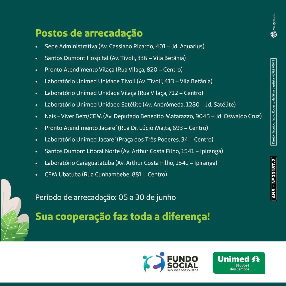 UnimedSJC's tweet photo. Participe, sua cooperação faz toda a diferença! 💚

#unimedsjc #campanhadoagasalho2023 #participe https://t.co/n23eXOOVNJ