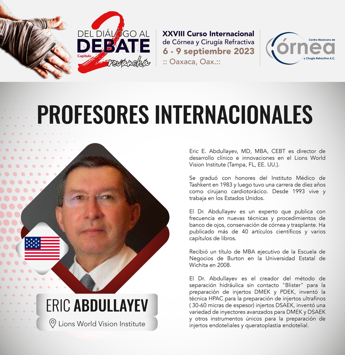 cmcycr's tweet photo. Conoce a nuestros profesores invitados.
Dr. Eric Abdullayeb
Inscríbete ahora👇
https://t.co/QzZXNhJlKq https://t.co/ZrCp9I6zq2