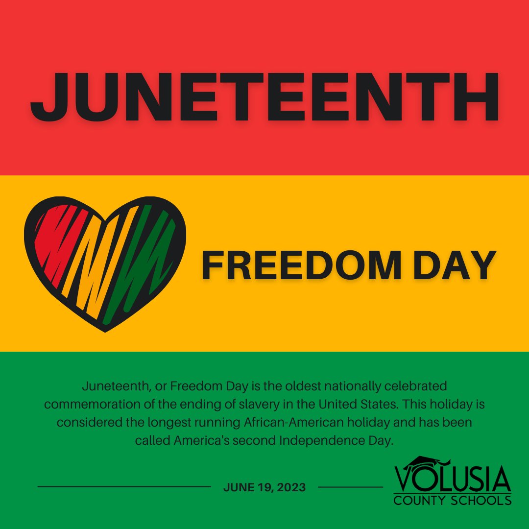 volusiaschools's tweet photo. Join us in commemorating Juneteenth!
This day reminds us to reflect on our history, embrace diversity, and strive for a more equitable future. Together, we can make a difference! https://t.co/qWHsINl96O