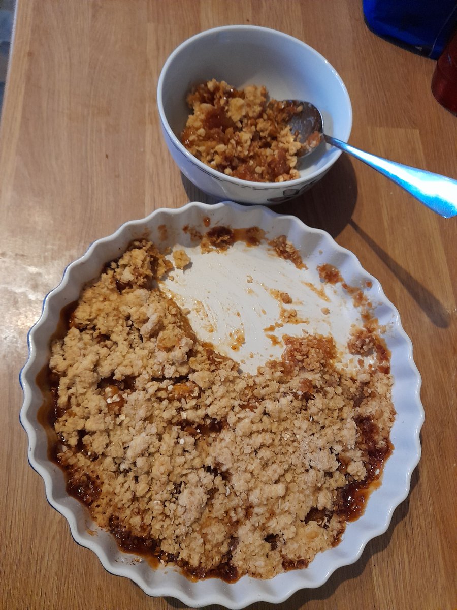 Angelfaiths's tweet photo. @MrJamesMay @AmazonUK a few minor tweaks to make the apple crumble dairy and gluten free and its yummy #ohcook thanks caramelised my own apples not tinned lol https://t.co/7fvrrTtWke