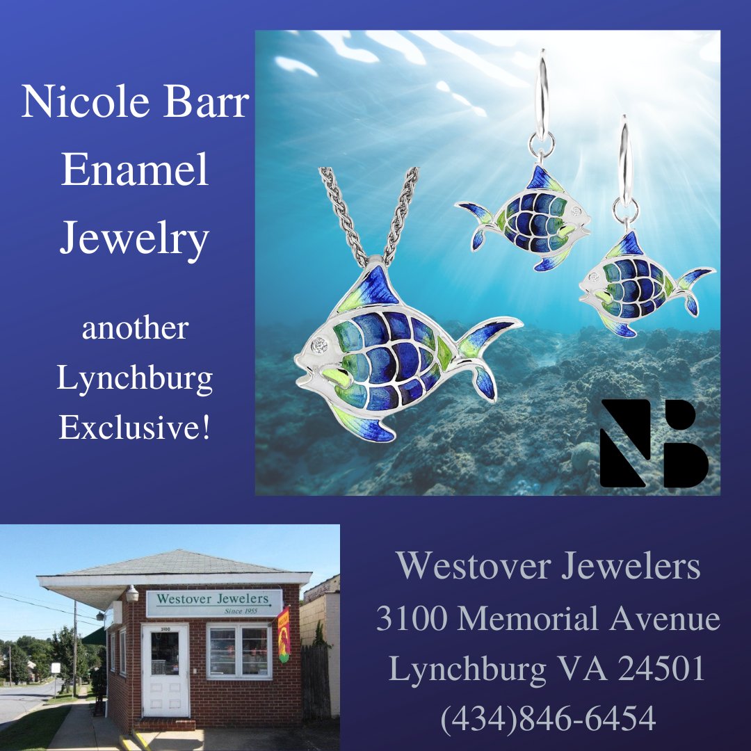 WestoverJewel's tweet photo. Swim into summer with these gorgeous fish! Westover Jewelers is the ONLY store in the Lynchburg area to carry Nicole Barr enamel jewelry. #WestoverJewelers #NicoleBarr #OnlyAtWestover
.
.
.
.
.
#shoplocal #shopsmall #shopLYH #LynchburgVA #LynchburgVirginia #localjeweler... https://t.co/NUAgQBvDd9