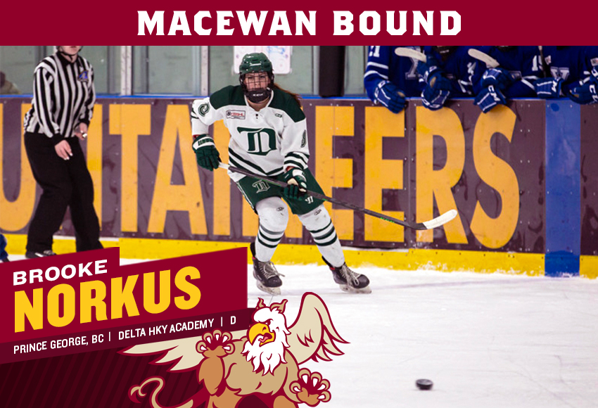 W🏒| RECRUIT
@MacEwanHockey adds offence to their blueline with the addition of @CSSHL @DeltaWildHockey @NCapitalsfmaaa #YXS product Brooke Norkus for the 2023-24 @CanadaWest season. Welcome to @MacEwanU!
#GriffNation

STORY➡️macewangriffins.ca/sports/wice/20…