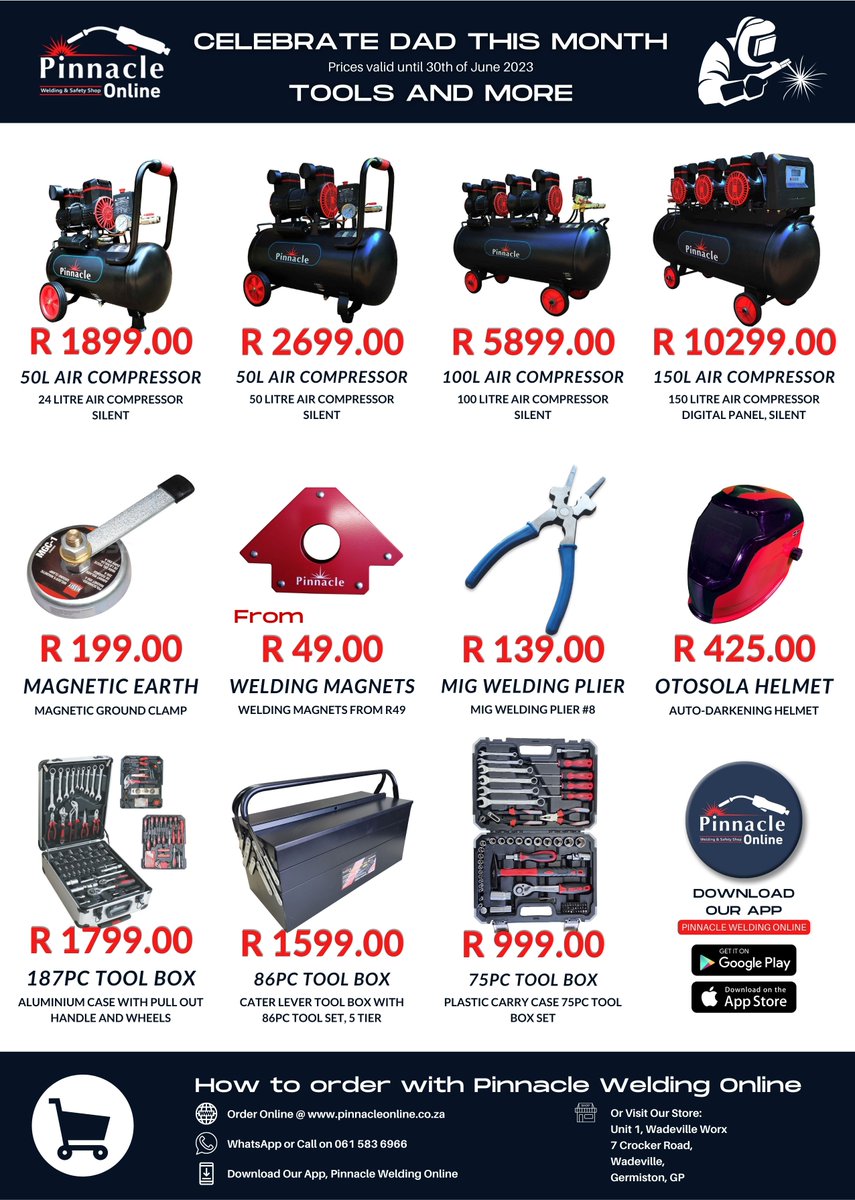 PinnacleWelding's tweet photo. Father's Day is just around the corner, and what better way to honour the handyman in your life than with a gift that sparks his creativity and fuels his passion? WhatsApp on 061 583 6966 or visit https://t.co/23kcF8UIHs https://t.co/DPOXqgBuRO