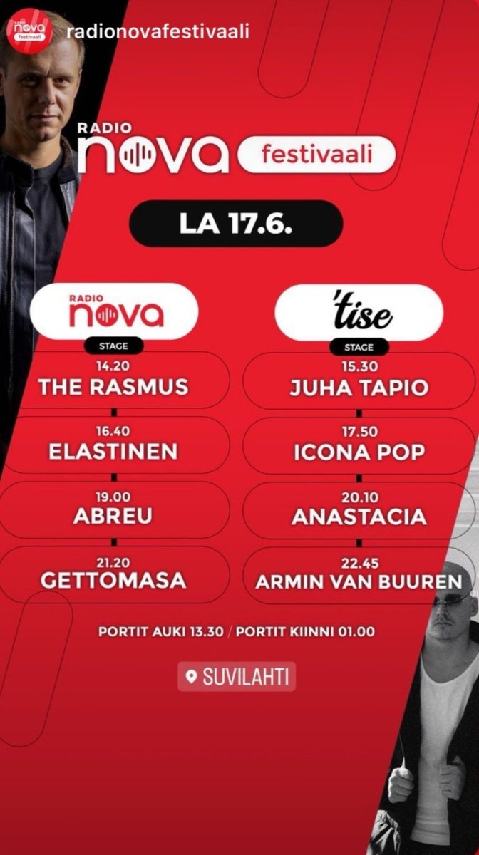 #TheRasmus va a tener un concierto este 17 de Junio en #RadioNovaFestivaali  🇫🇮 🤘🔥💛🖤