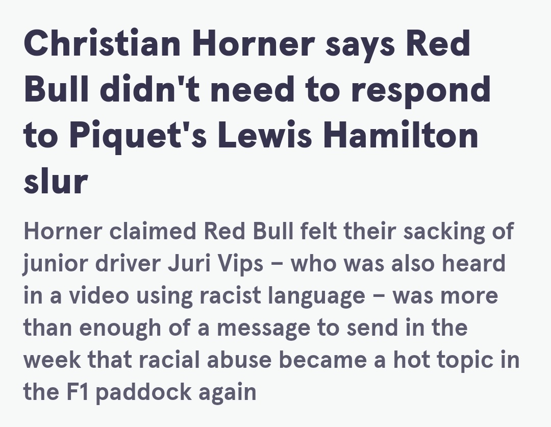 The same Christian Horner who didn't feel the need to condemn racist abuse from his driver's extended family because he already did it the week before when another Red Bull driver was being racist?