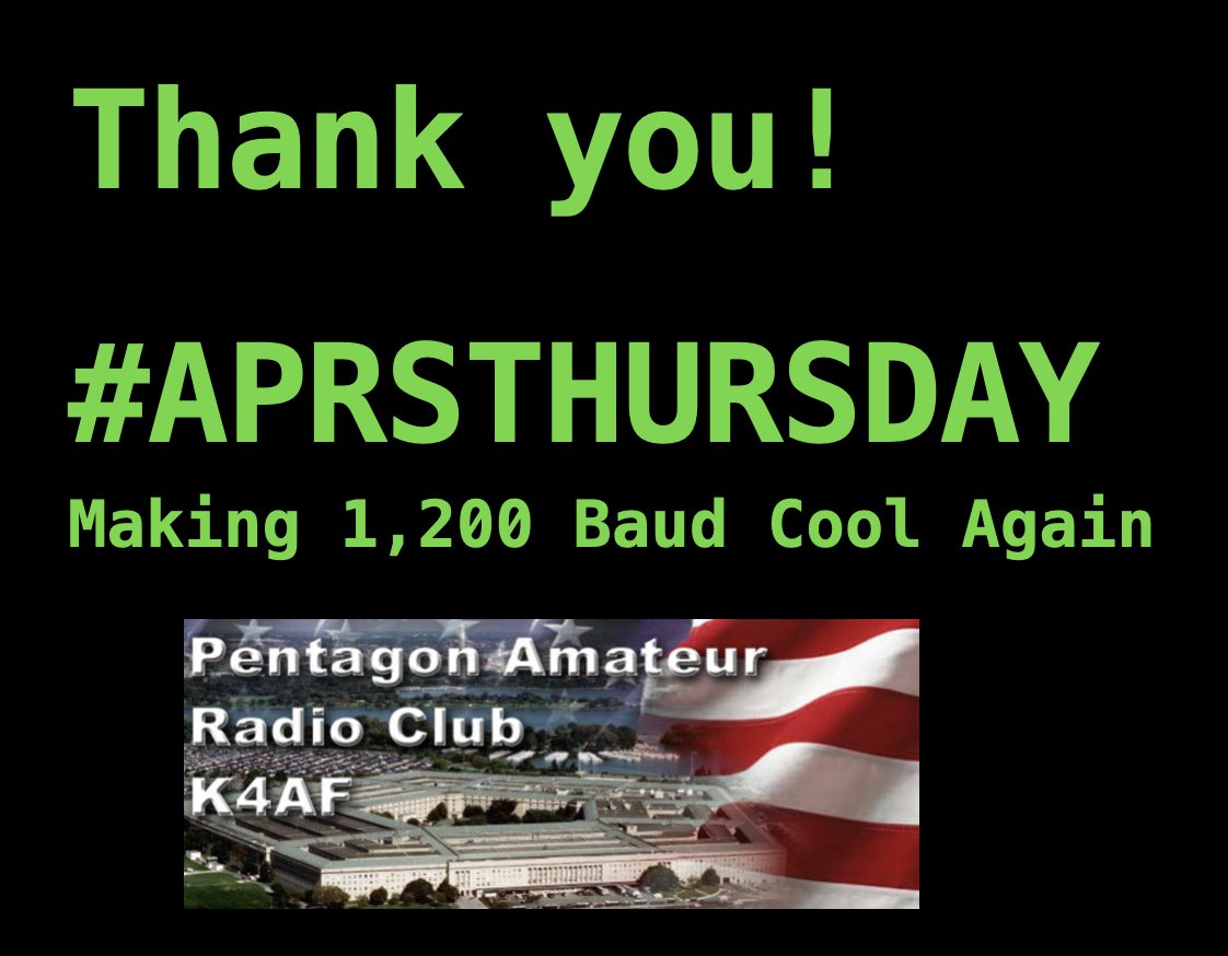 Thank you to the Pentagon Amateur Radio Club (k4af.org) for inviting me to share the #APRSTHURSDAY story via Zoom today. #hamradio #amateurradio