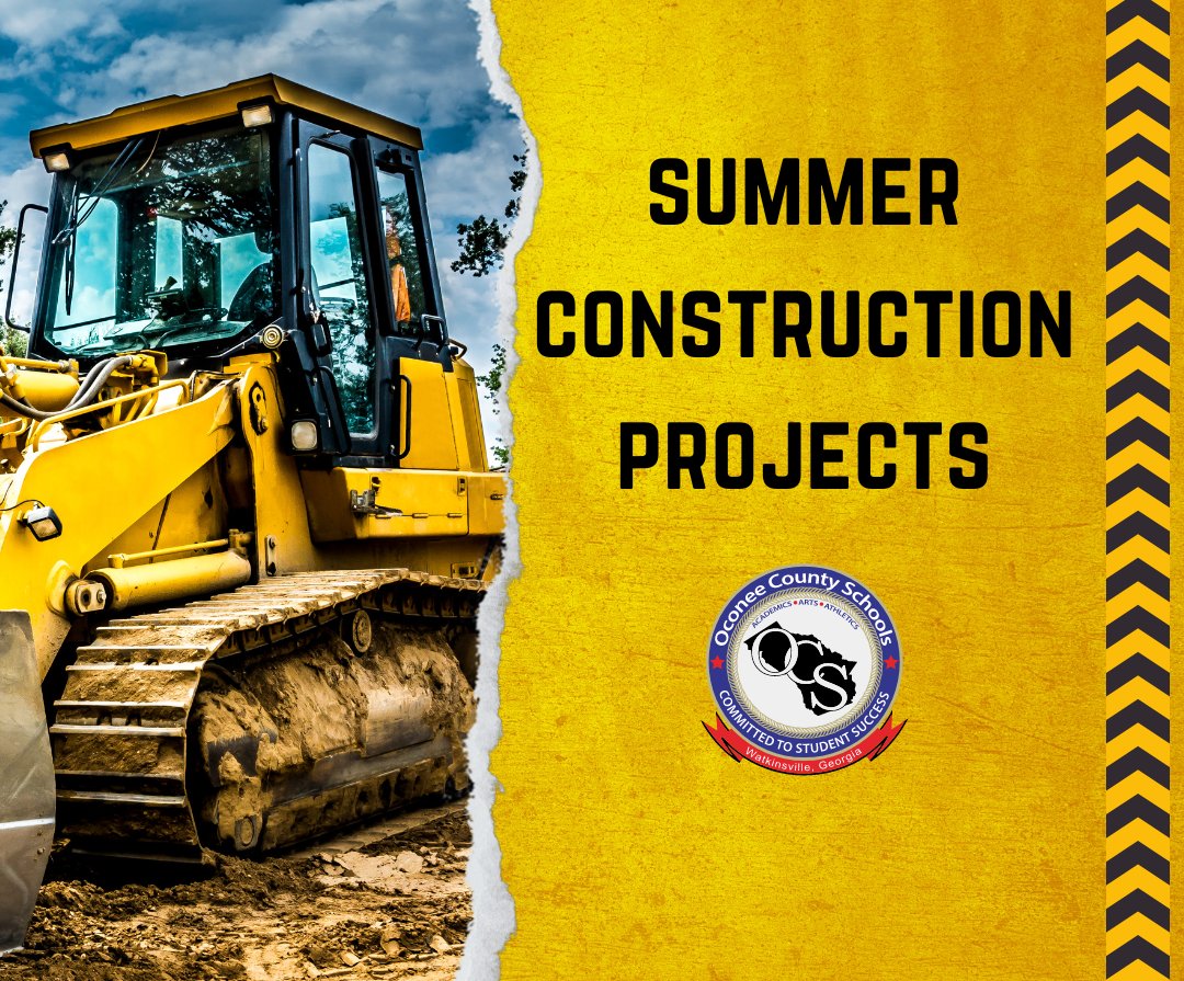 All OCS campuses are open Mondays through Thursdays this month (excluding June 19), but please be aware that several construction projects are underway throughout the district, impacting areas such as driveways, parking, and/or building entrances. #OconeeStrong