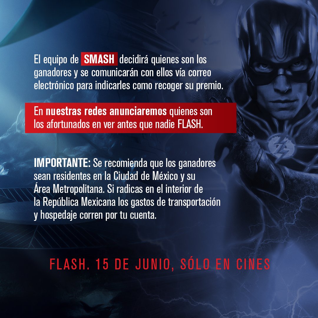 ¡Corre más rápido que nadie!

Smash y #TheFlash tienen una sorpresa para ti. Esta es tu oportunidad de ver la película antes que nadie. Te contamos cómo 😎.
