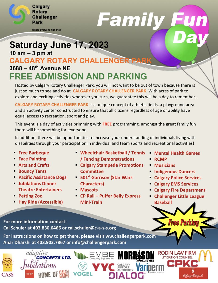 Join us on June 17th at Calgary Rotary Challenger Park for Family Fun Day! #Familyfunday #CAES