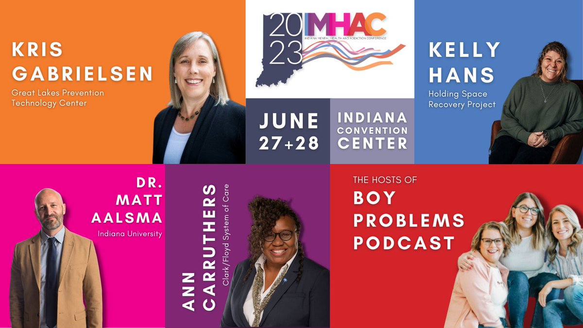 Over the next week, we'll be announcing some of our #IMHAC23 speakers!📢
 
Learn from some of #Indiana's best at the Indiana Mental Health and Addiction Conference, June 27+28 in #Indy.
 
Register before it's too late➡️ in.gov/recovery/IMHAC…