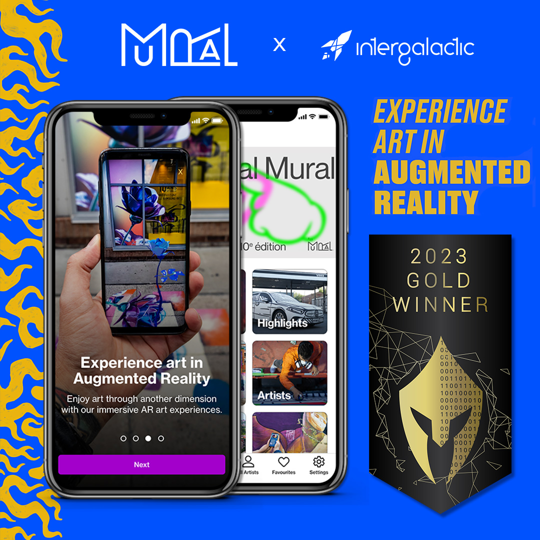 Agencyinspace's tweet photo. Thrilled to receive the Gold #VegaAwards for our Urban ARt App for Montreal Mural Fest! Big thanks again to our team &amp; partners @MURALfestival @LNDMRK. 
Check it out->https://t.co/KzCoY2Porj
#AR #VR #AugmentedReality #Innovation #2023awards #techinnovation #urbanart #streetart https://t.co/XzwGFDANui