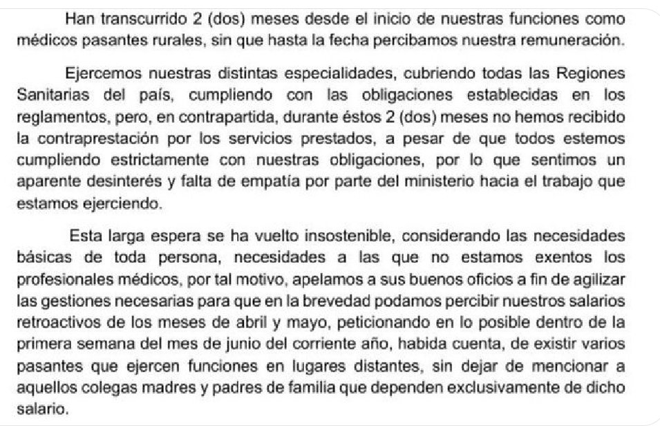 Brotelar's tweet photo. @Haciendapy @msaludpy
Los médicos rurales especialistas 2023 ya no podemos  trabajar  sin recibir el salario; ya son dos meses desde que iniciamos y nada. https://t.co/esAUb9ENvV