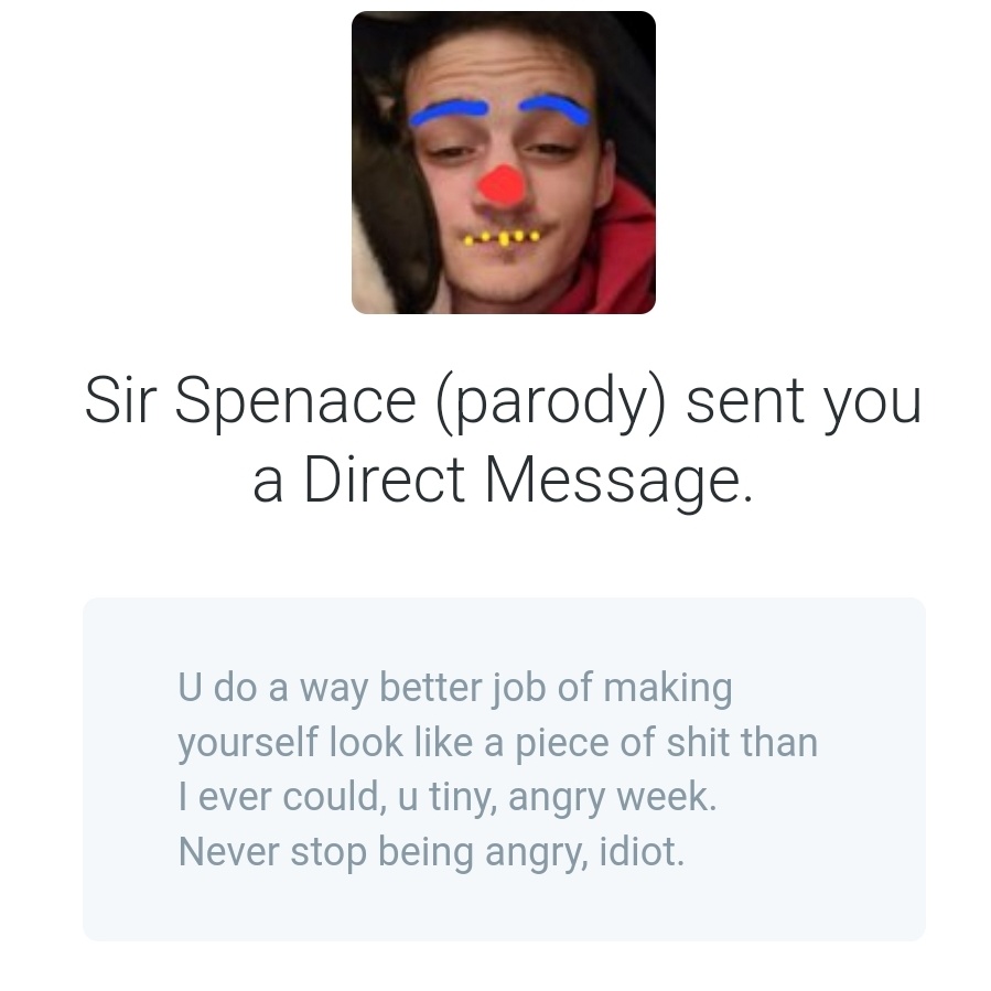 sirspenace's tweet photo. @HelloFresh @Anon_PR_Fox @Sam_5516 @KaizerAllen @TheHenleyBrand @iilluminaughtii Get this account banned, and I'll be more than happy. Their tag is @Spencer_lauble https://t.co/6f2Esb4WxE