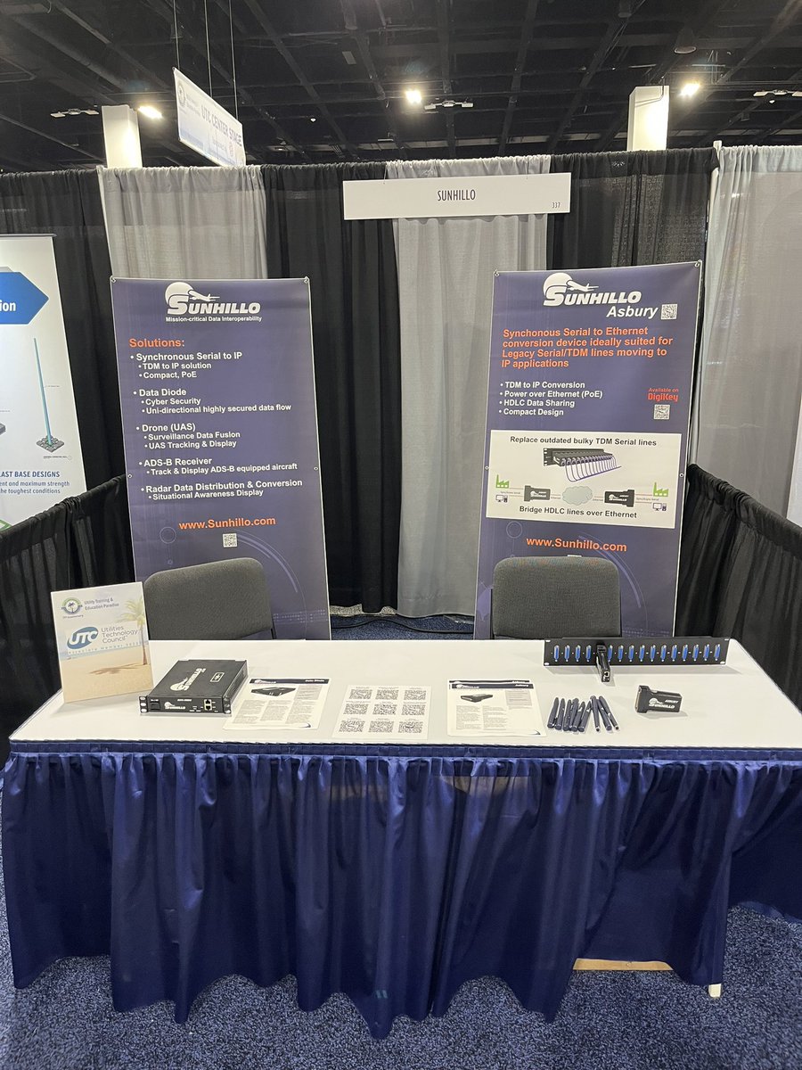 First Day at UTC Telecom highlighting Sunhillo’s first true commercial product, the Asbury - synchronous serial to Ethernet device.  #utc2023