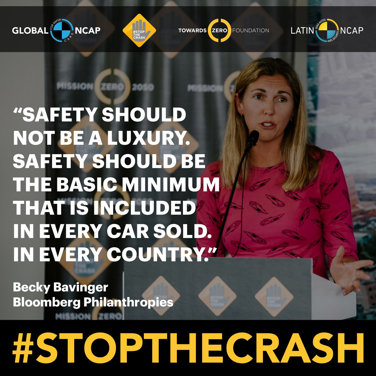 'Safety should not be a luxury. Safety should be the basic minimum that is included in every car sold. In every country.' @BeckyBavs, @BloombergDotOrg