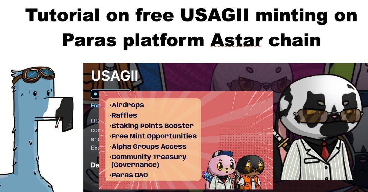 cao_lab's tweet image. Tutorial on free USAGII NFT minting on Paras platform on Astar network: 
youtube.com/watch?v=2dw2sb…

Hold the NFT would have:  airdrops, raffles, alpha group access, etc.
Have you minted?
@AstarNetwork @ParasHQ @MatosFranze @0xRamz @NattiCrypto
#NFTGV #KSMNFTG