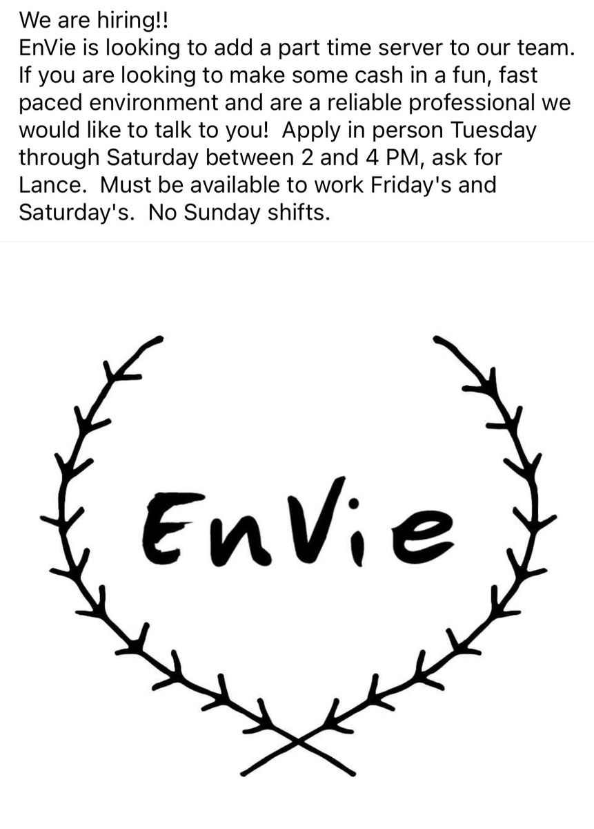 The crew at #EnVie is hiring!