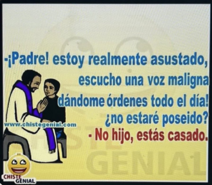 JAJAJAJAJA. MUNDIAL. Y LE DICE EL PADRE Y TE VOVISTE ACASAR HIJO QUE SUERTE LA TUYA, Y CONTESTA. EL HIJO ,NO PADRE ES EL MISMO INFIERNO,NOMAS QUE AHORA CON DIFERENTE DIABLO!