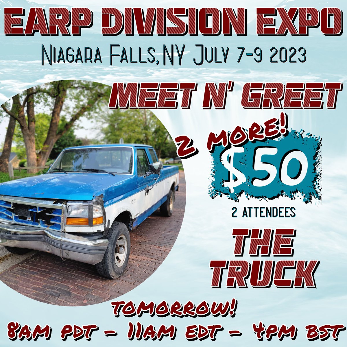 Folx, we have 2 more  M&Gs with the Truck going on sale TOMORROW!!*
One will take place Saturday and one will take place Sunday, day ticket peeps take note!!

earpdivisionexpo.ticketspice.com/meet-greets
*Thursday 8th if you are seeing is tomorrow, therefore today...😁
#EDE2023 #WynonnaEarp