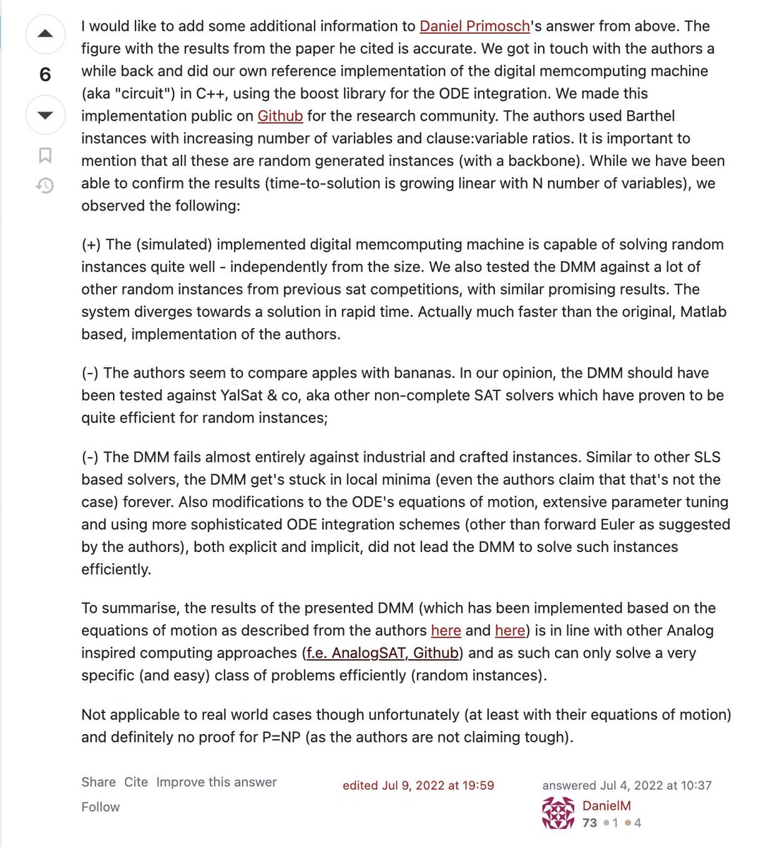 lardamotif's tweet image. An interesting thread on #memcomputing where user DanielM (Daniel Mattes?) states he possessed an implementation of the patented technology in C++ built with the boost library ODE in July 2022. This is 1:1 to the implementation of #DynexSolve #Dynex $DNX