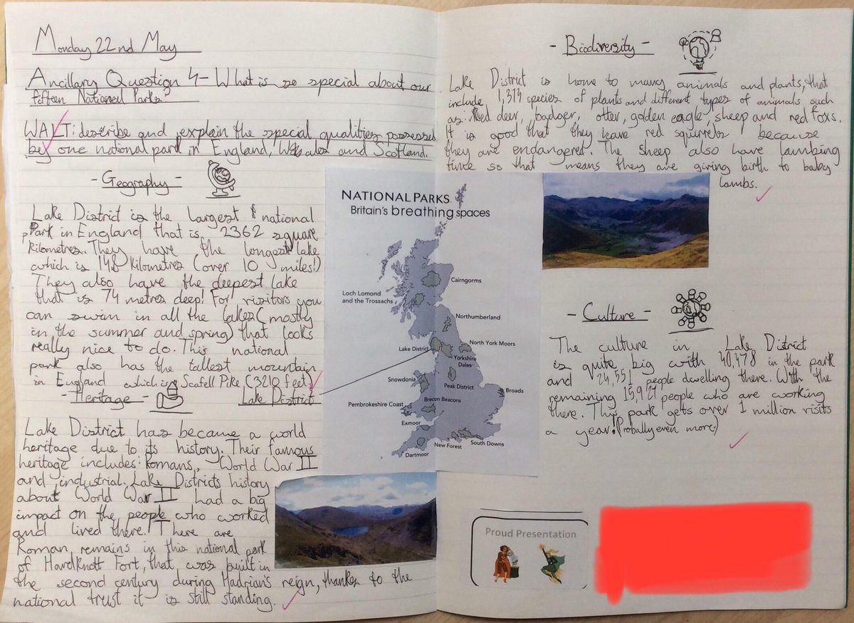 Just a sample of the excellent work Y5/6 have completed in Geography.
The children worked hard on their presentation about the National Parks they had researched. <a href="/St_Marychurch/">St Marychurch CofE Primary and Nursery School</a> #nurturingmindsfulfillinglives