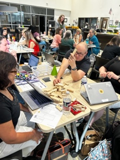TheTechyLion's tweet photo. Our Techy Lions played a Jenga review game to prove how much we learned about the new @eduphoria Aware platform.  Aware is better than ever and more user friendly!  Our Lions are ready to create assessments and evaluate data with the new Aware.  #KISDTechPD https://t.co/J7z71iFPSt