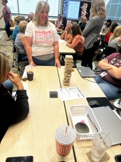TheTechyLion's tweet photo. Our Techy Lions played a Jenga review game to prove how much we learned about the new @eduphoria Aware platform.  Aware is better than ever and more user friendly!  Our Lions are ready to create assessments and evaluate data with the new Aware.  #KISDTechPD https://t.co/J7z71iFPSt